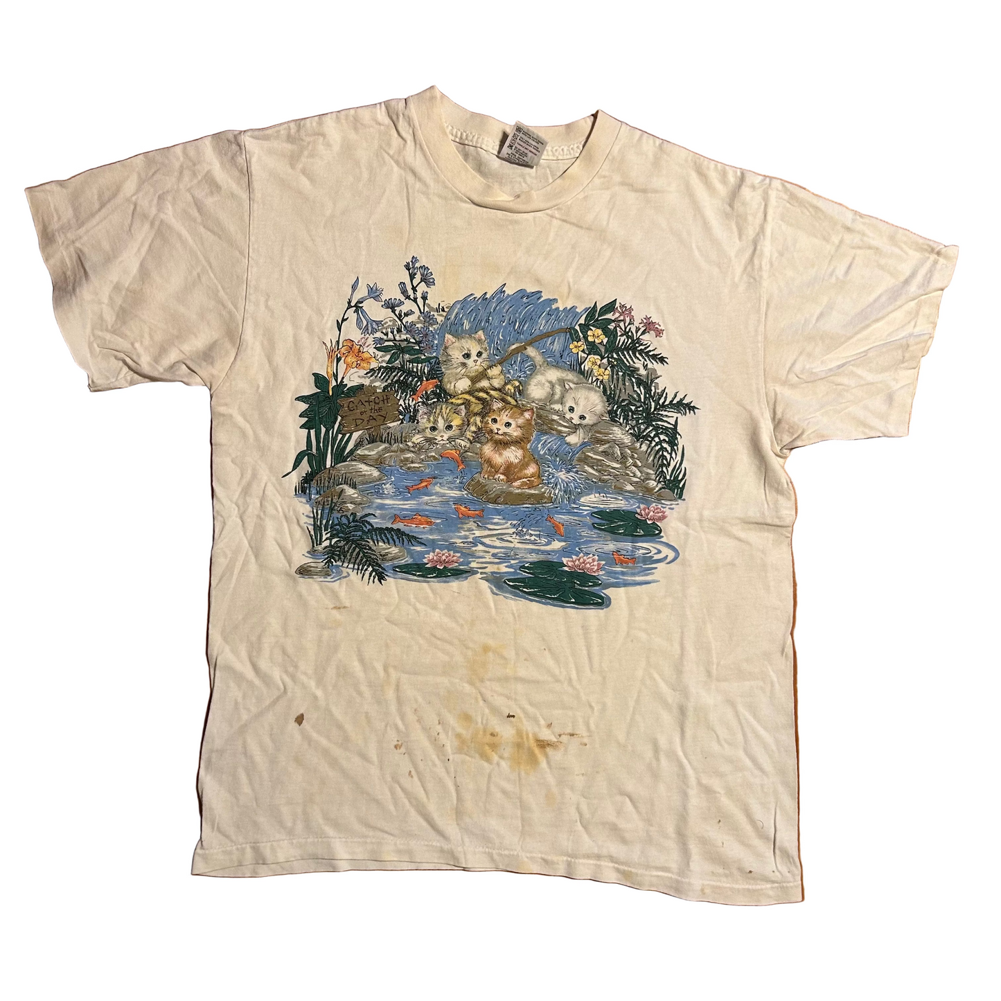 90's Anvil CATch of The Day Fishing White Tshirt - Medium - 20" x 26.5"