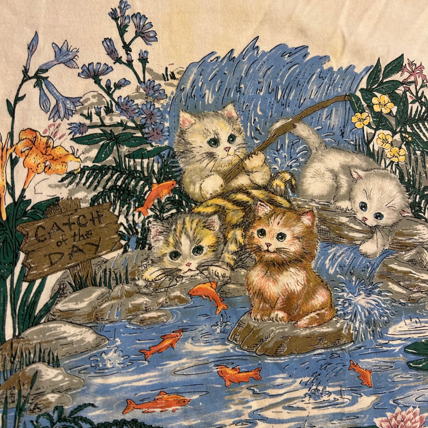 90's Anvil CATch of The Day Fishing White Tshirt - Medium - 20" x 26.5"