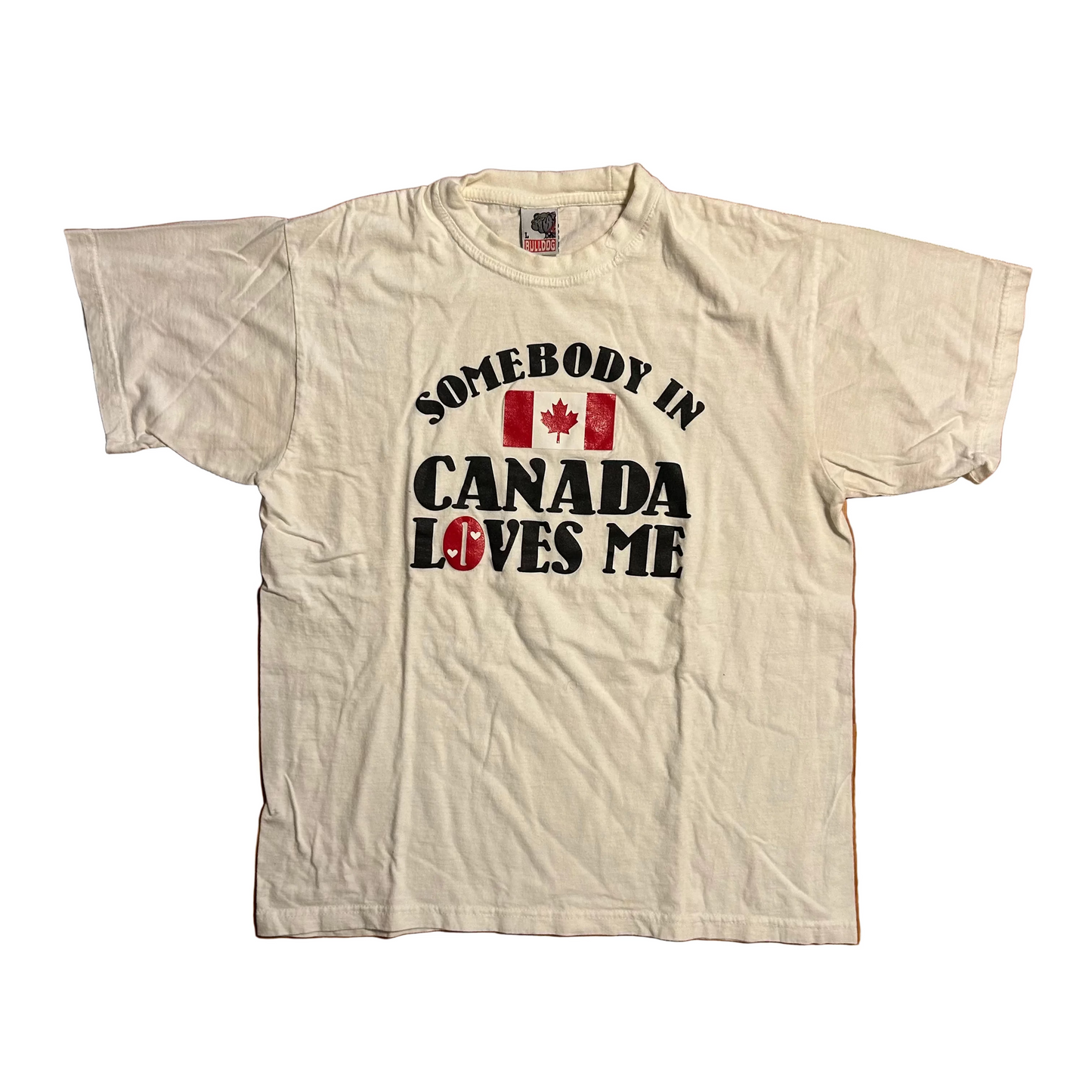 Bulldog Somebody in Canada Loves Me White Tshirt - Medium - 21" x 25"