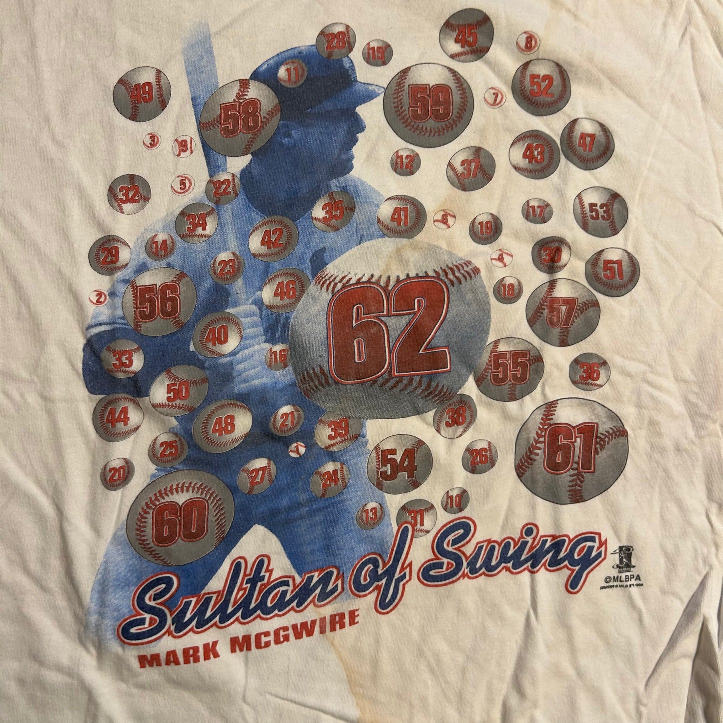 Starter Mark McGwire 62 Home Runs MLBPA White Tshirt - XLarge - 24.5" x 27.5"