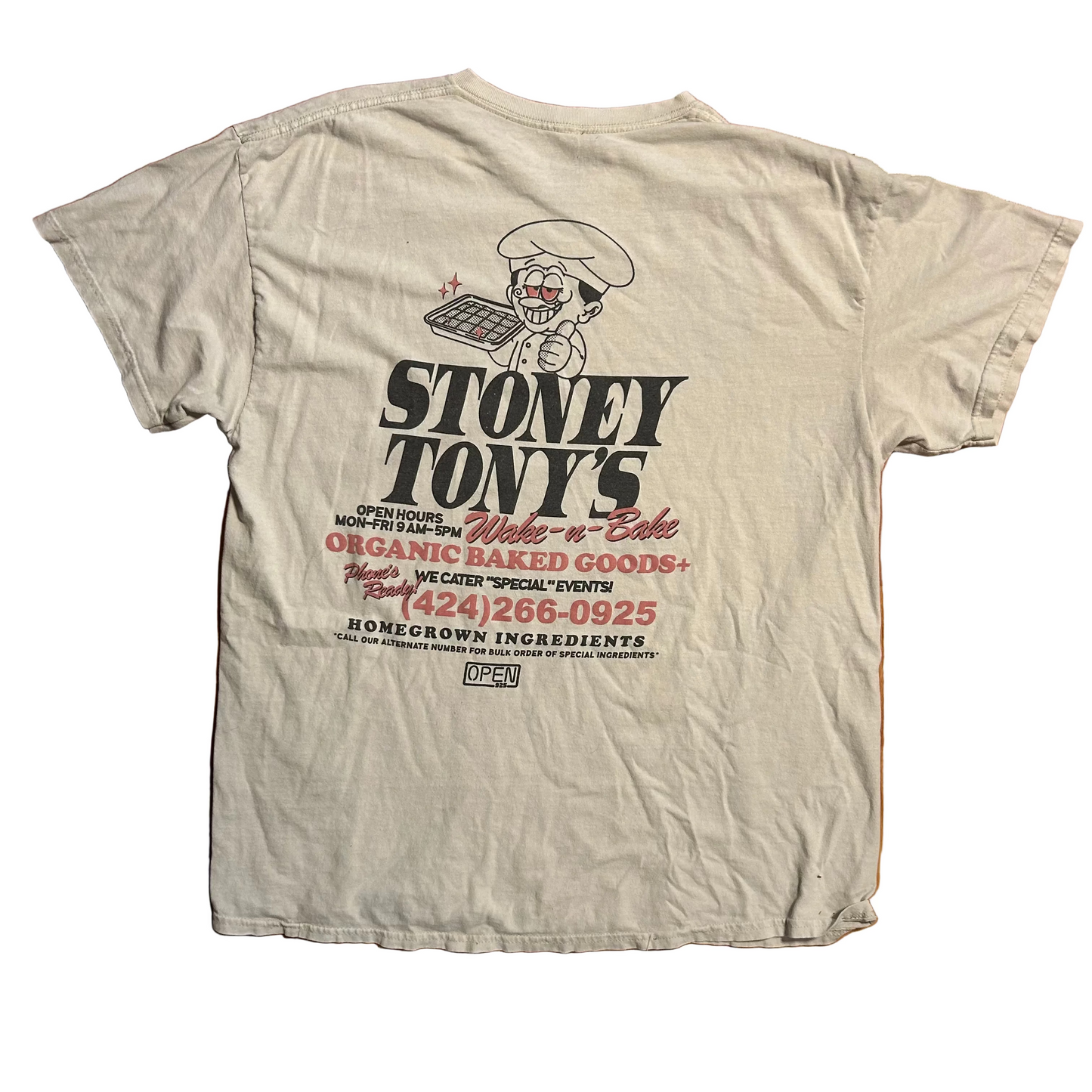 Open Stoney Tony’s Wake n Bake White Tshirt - Large - 23" x 28"