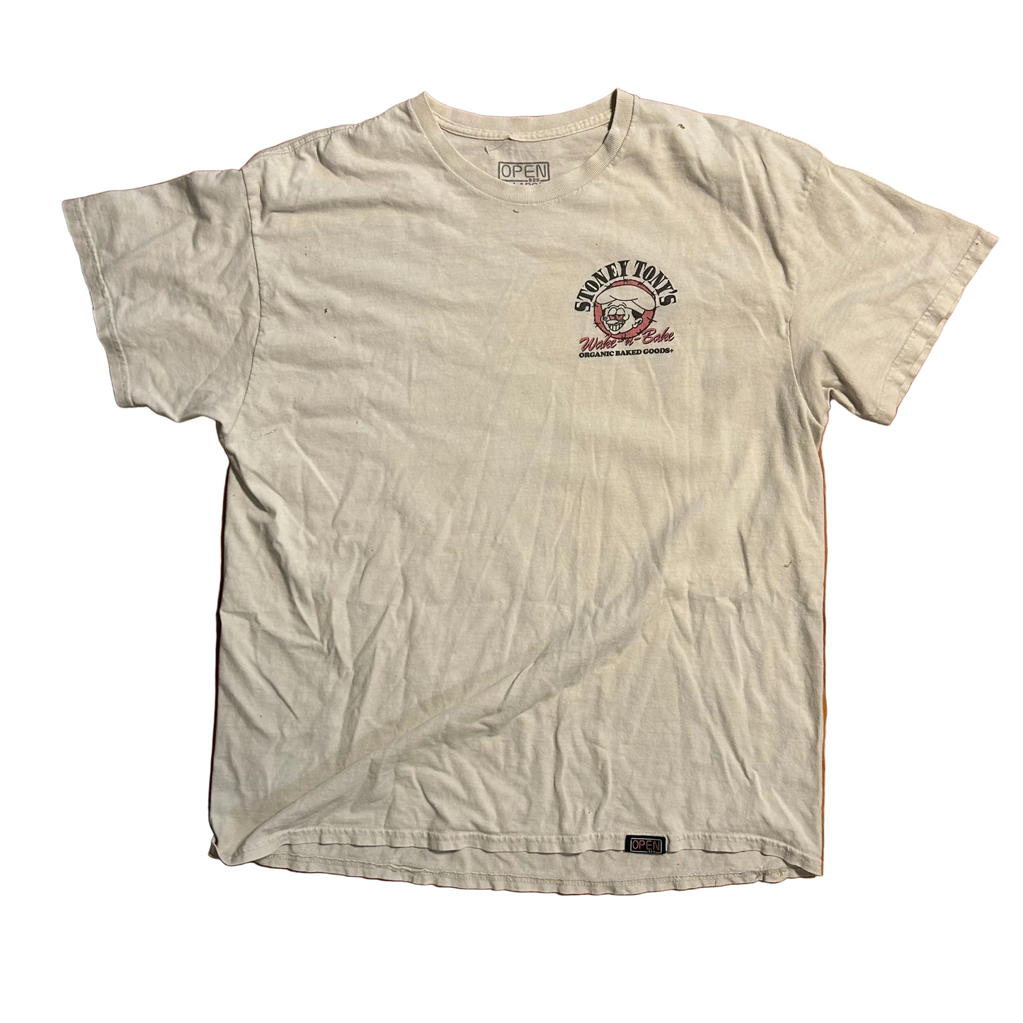 Open Stoney Tony’s Wake n Bake White Tshirt - Large - 23" x 28"
