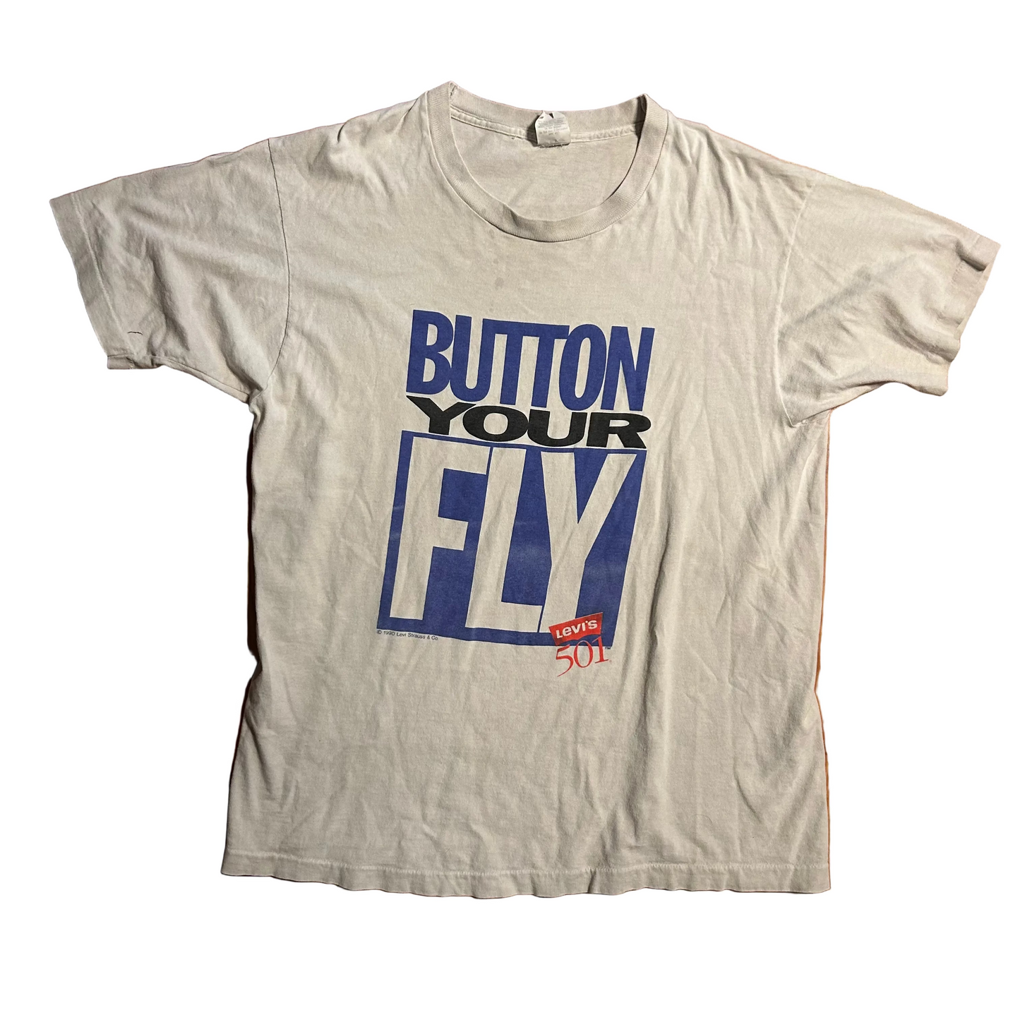 90’s Levi’s 501 Promo Button Your Fly White Tshirt - Large - 22.5" x 29.5"