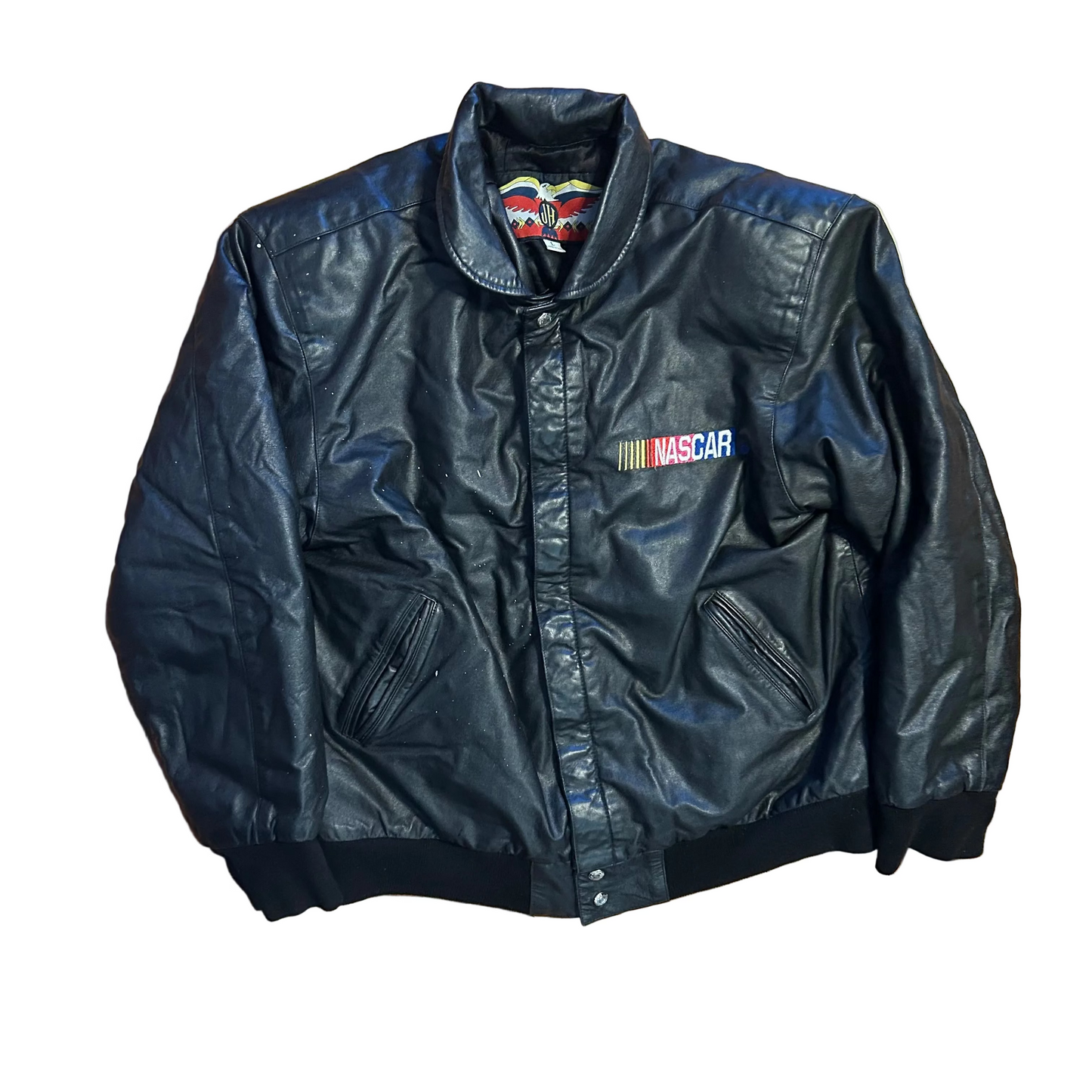 90's JH NASCAR Leather Button Up Lined Jacket - Large - 22.5" x 28"