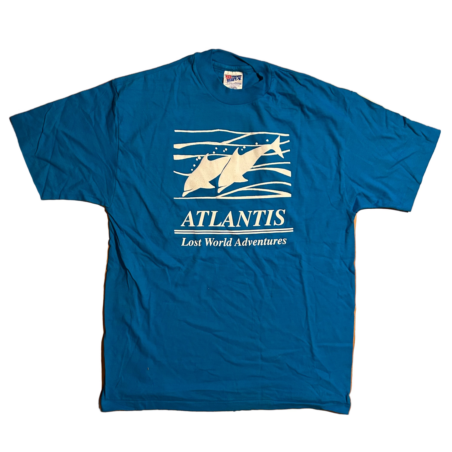 90's Hanes Beefy Atlantis Lost World Adventures Blue Tshirt - Medium - 21.5" x 30"