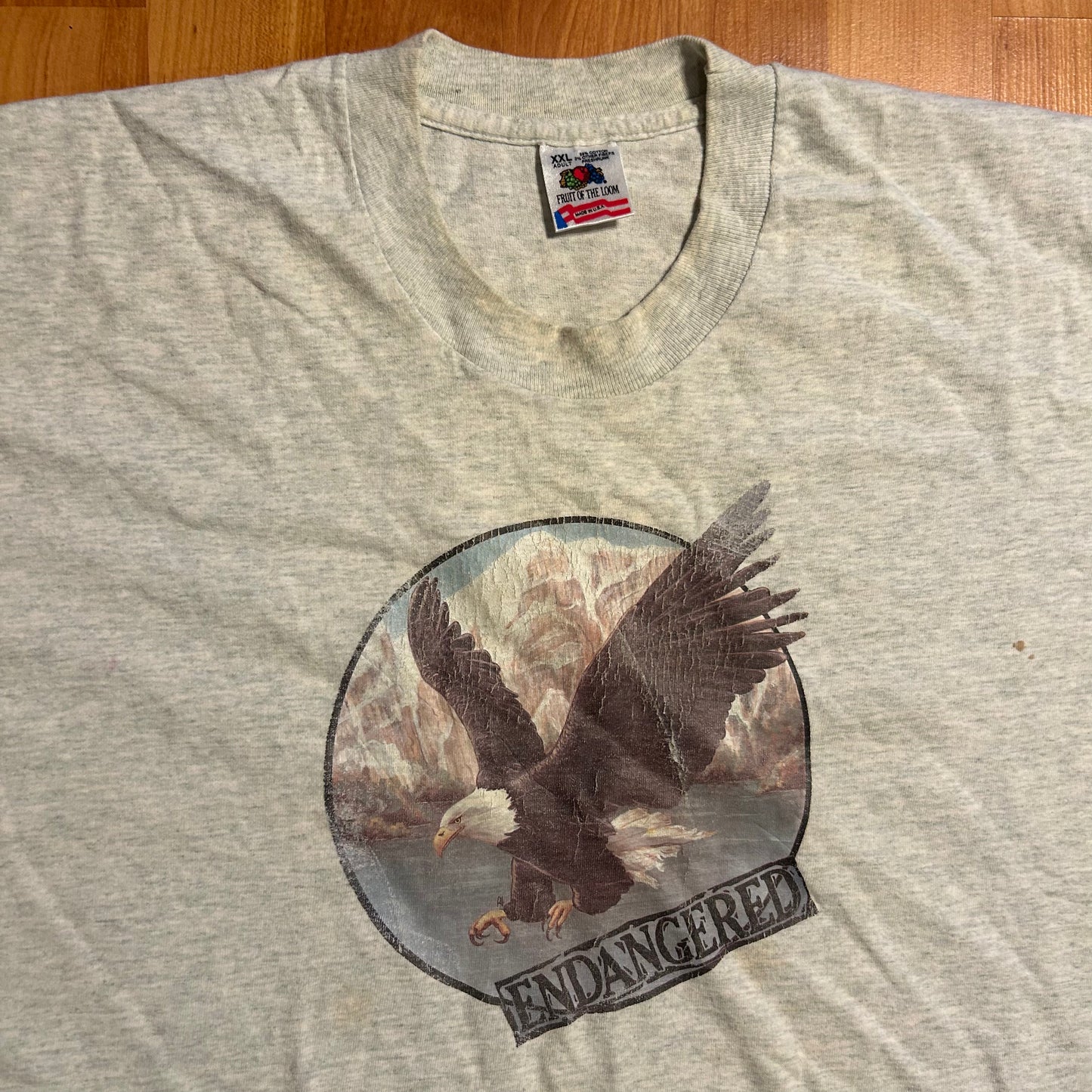 90's FOTL Bald Eagle Endangered Grey Tshirt - Large - 23.5" x 32"