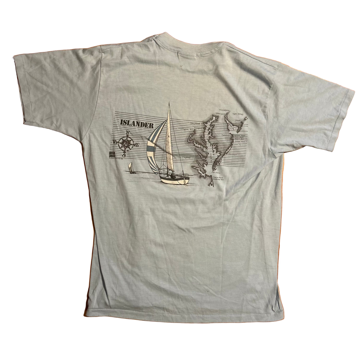 80/90's Hanes Fifty Fifty By Way of Florida Islander Light Blue Tshirt - Medium - 20" x 27"