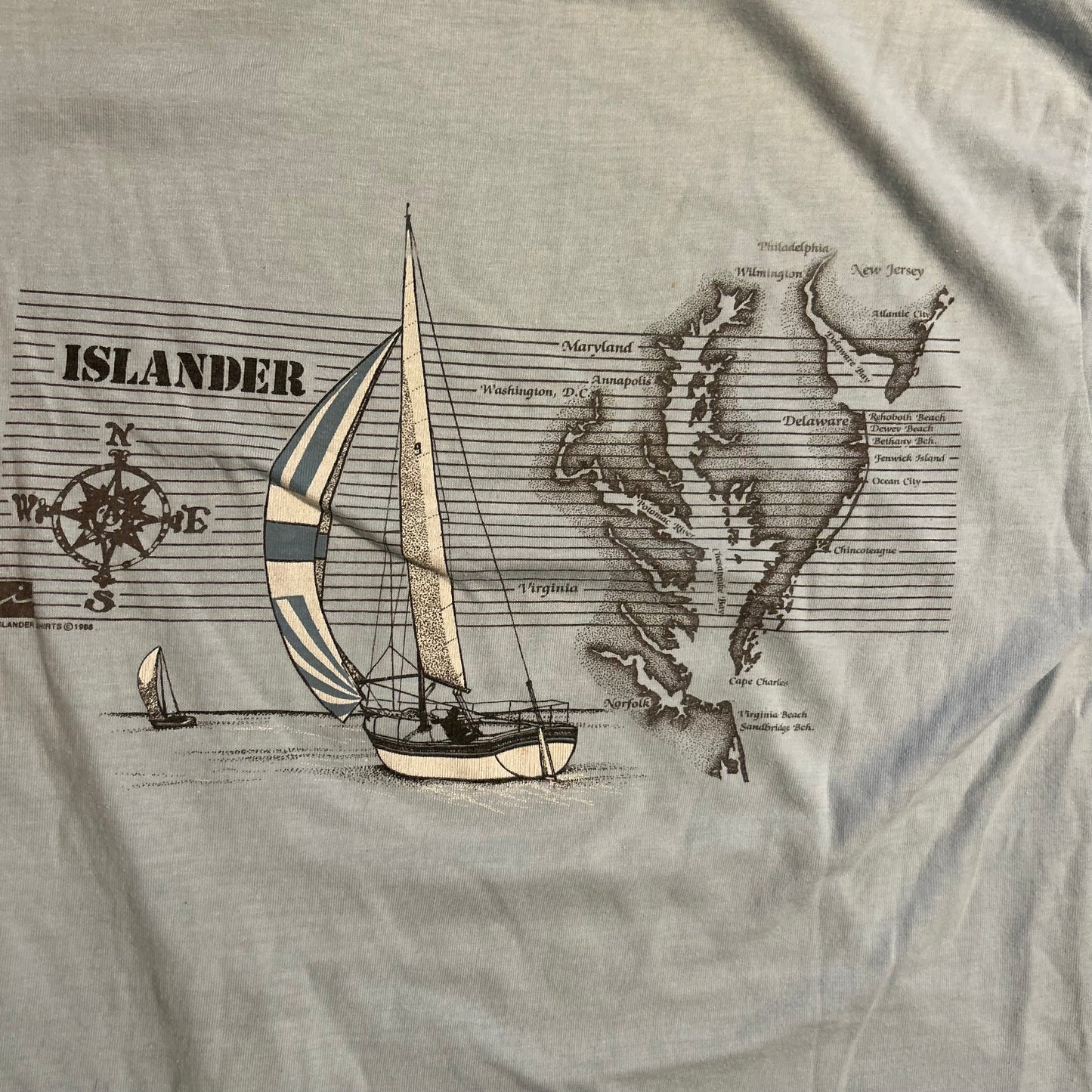 80/90's Hanes Fifty Fifty By Way of Florida Islander Light Blue Tshirt - Medium - 20" x 27"