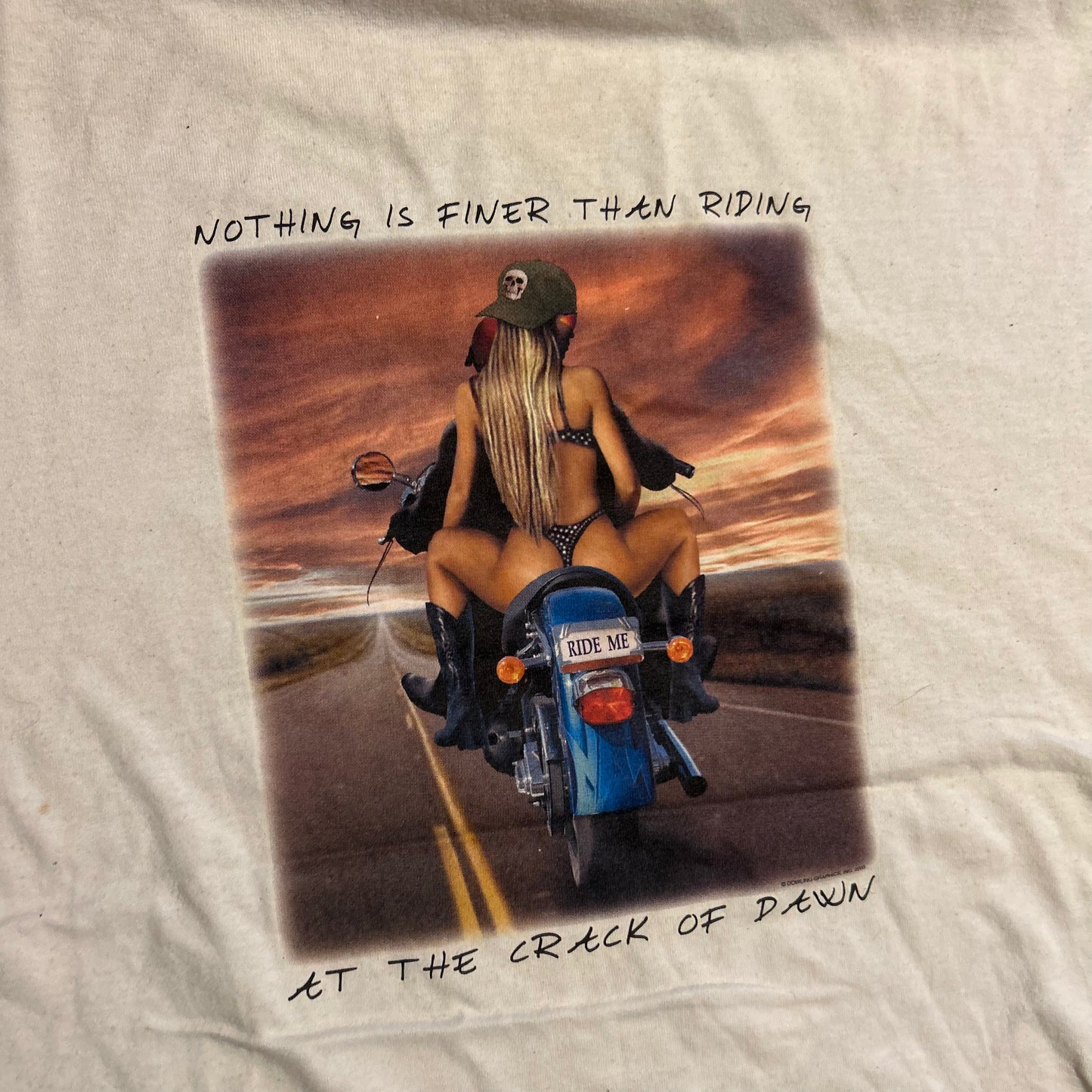 Jerzees Crack of Dawn Motorcycle White Tshirt - XLarge - 24" x 28"