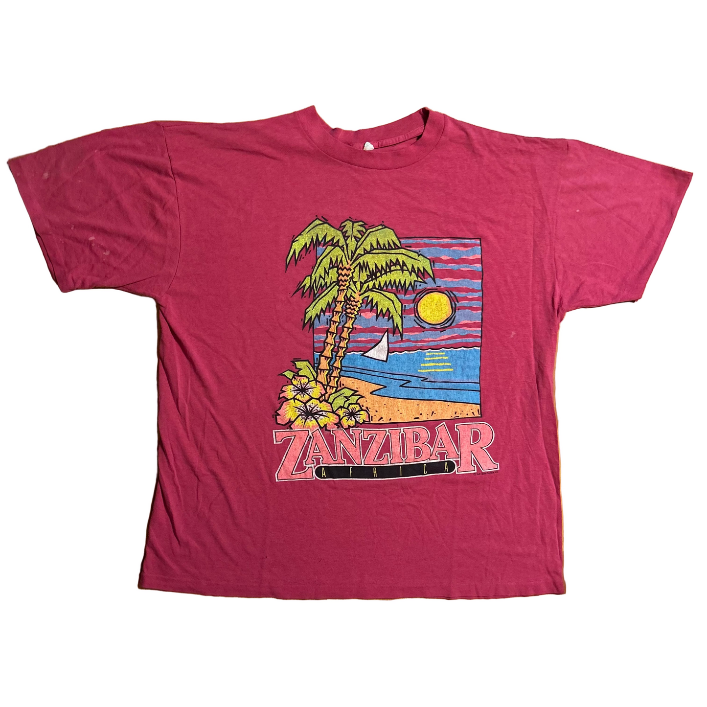 80/90's Zanzibar Beach Pink Tshirt - XLarge - 24" x 29"