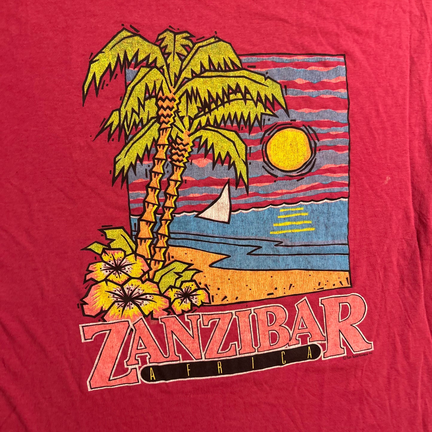 80/90's Zanzibar Beach Pink Tshirt - XLarge - 24" x 29"