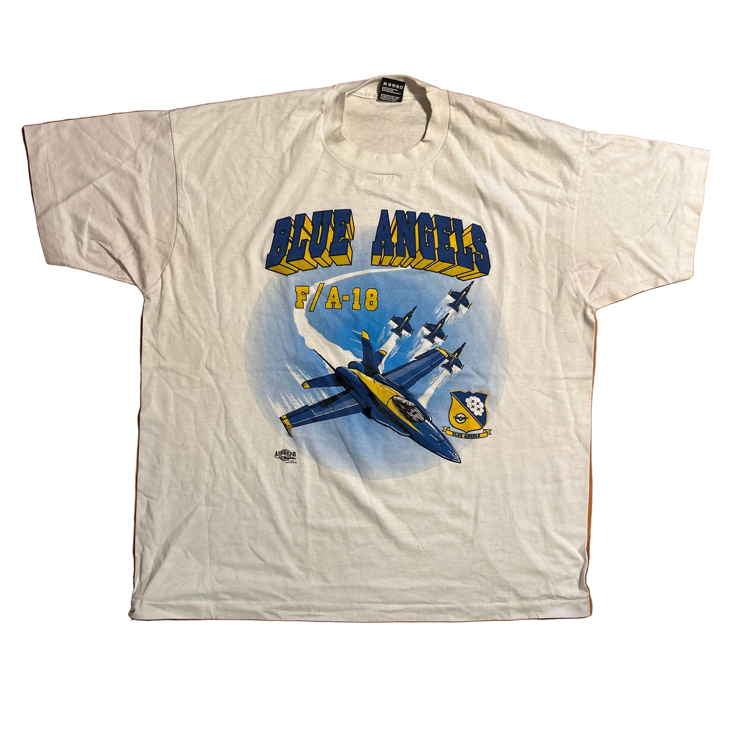 90's Screen Stars Blue Angels F/A 18 White Tshirt - XLarge - 25" x 30"