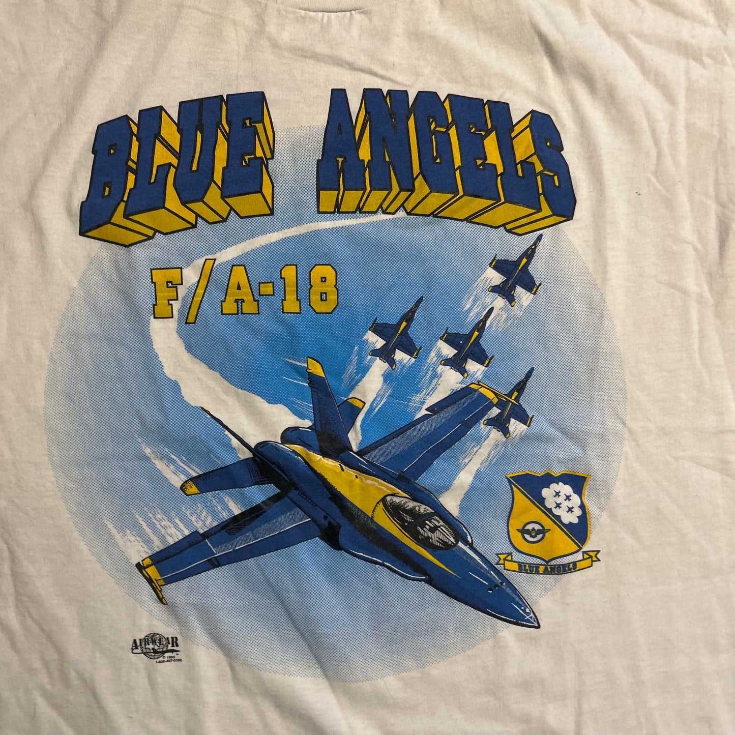 90's Screen Stars Blue Angels F/A 18 White Tshirt - XLarge - 25" x 30"
