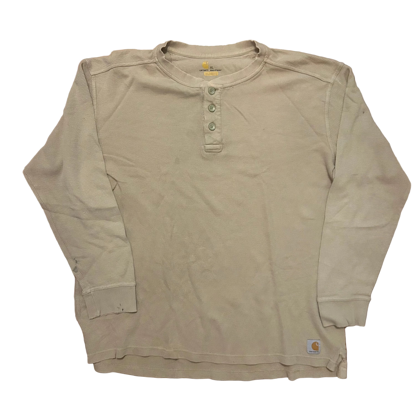 Carhartt Carphartt Waffle Knit Quarter Button Up Beige Khaki Longsleeve Pullover Shirt - XLarge - 27" x 32"
