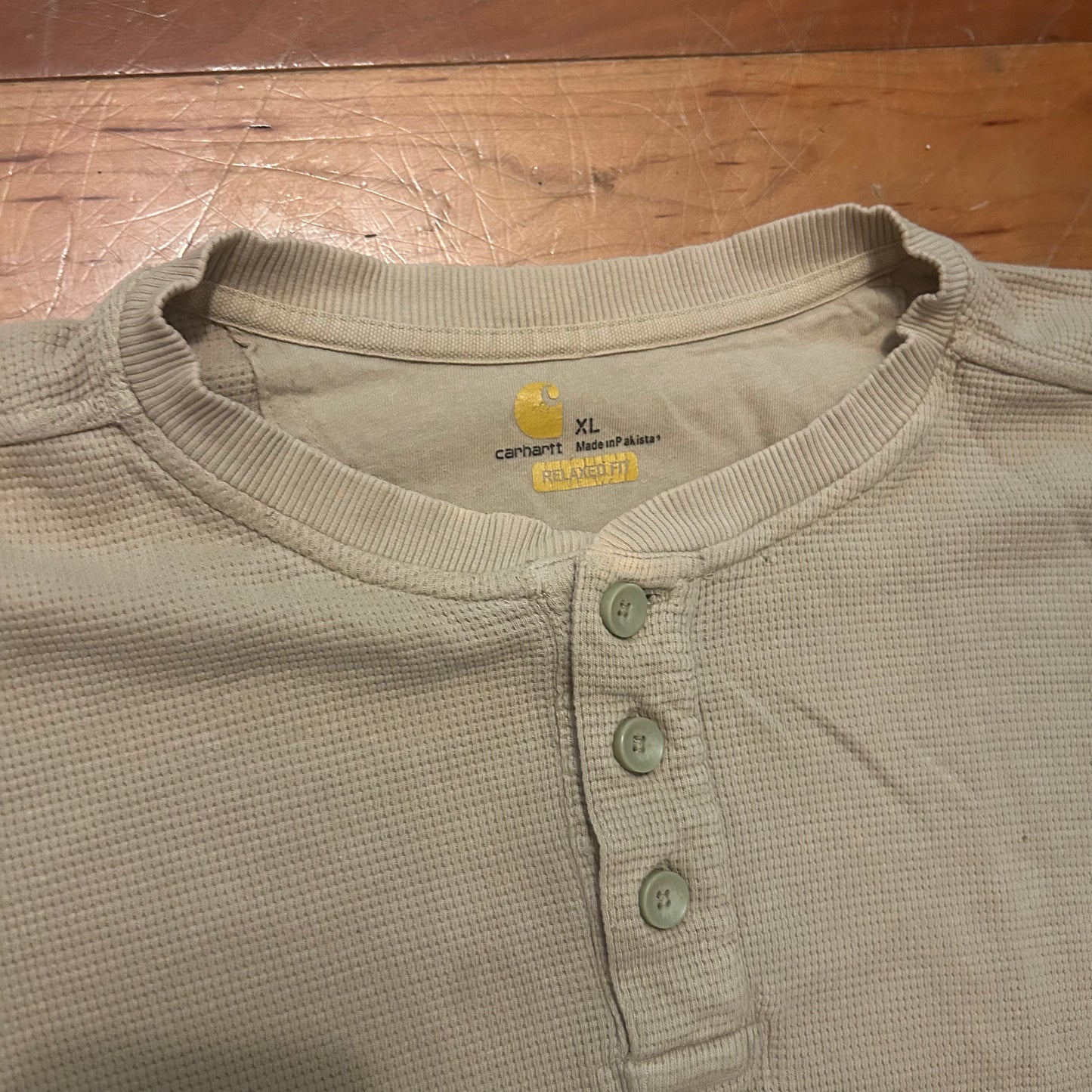 Carhartt Carphartt Waffle Knit Quarter Button Up Beige Khaki Longsleeve Pullover Shirt - XLarge - 27" x 32"