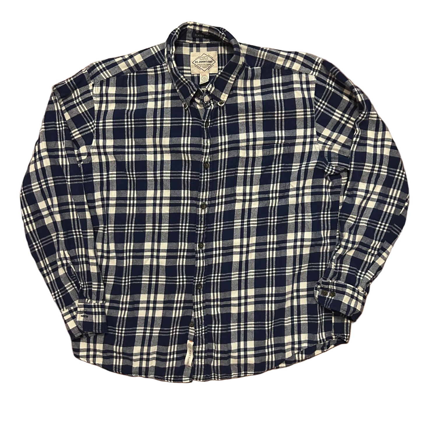 St John’s Bay Blue White Button Down Cotton Shirt - XLarge - 25" x 30"
