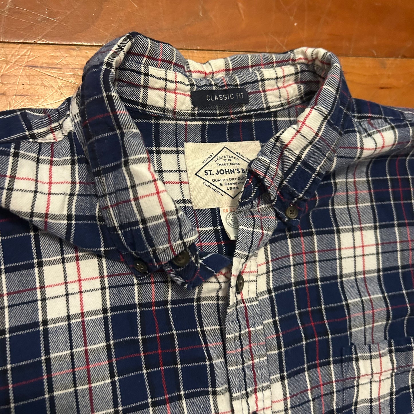 St John’s Bay Blue Red White Button Down Cotton Flannel Shirt - XLarge - 24" x 31"