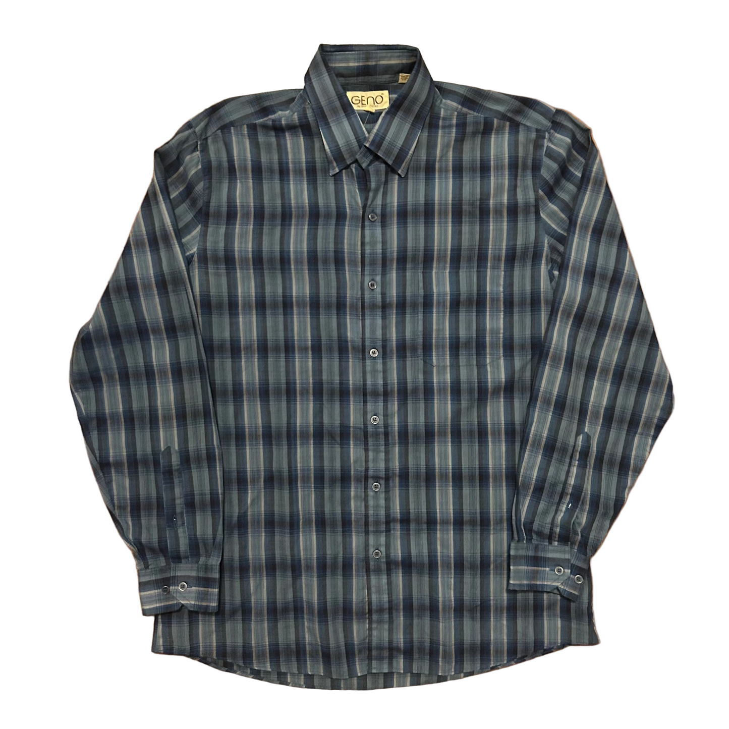 90’s Geno Gene Ostro Poly Cotton Blue Button Up Shirt - Large - 22.5" x 31"