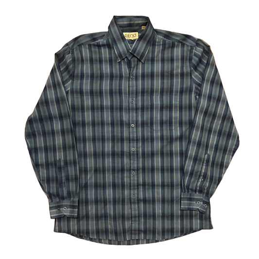 90’s Geno Gene Ostro Poly Cotton Blue Button Up Shirt - Large - 22.5" x 31"