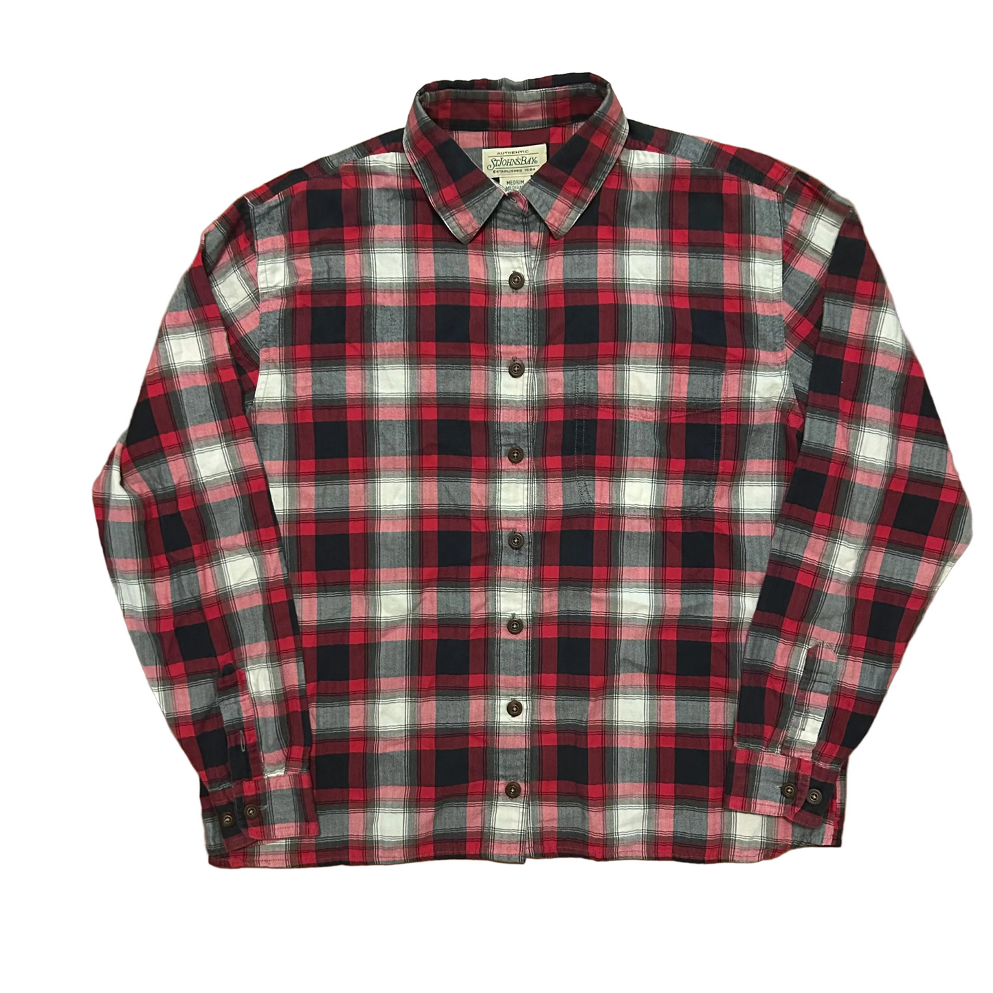 St John’s Bay Red Black Button Up Flannel Shirt - Medium - 21" x 24"