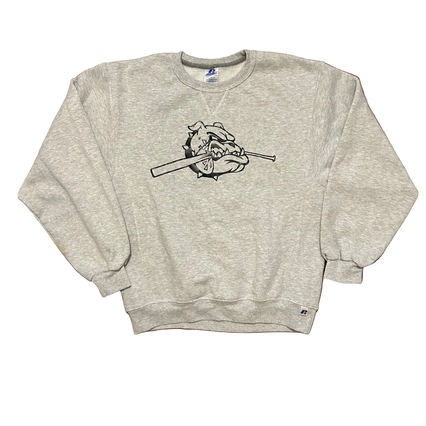 Russell Athletic Bulldog Baseball Grey Crewneck Sweatshirt - Medium - 21" x 26.5"