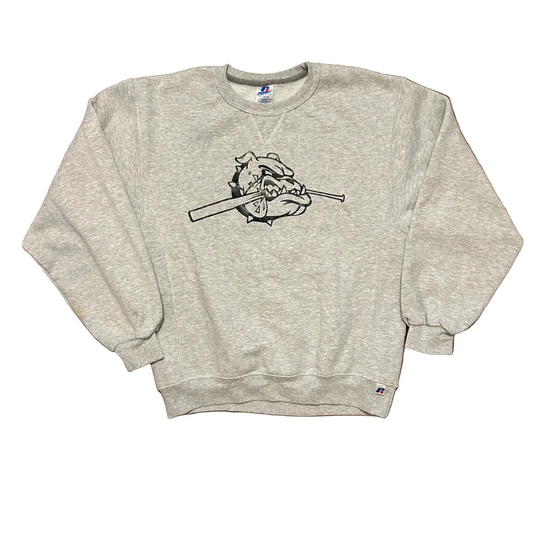 Russell Athletic Bulldog Baseball Grey Crewneck Sweatshirt - Medium - 21" x 26.5"