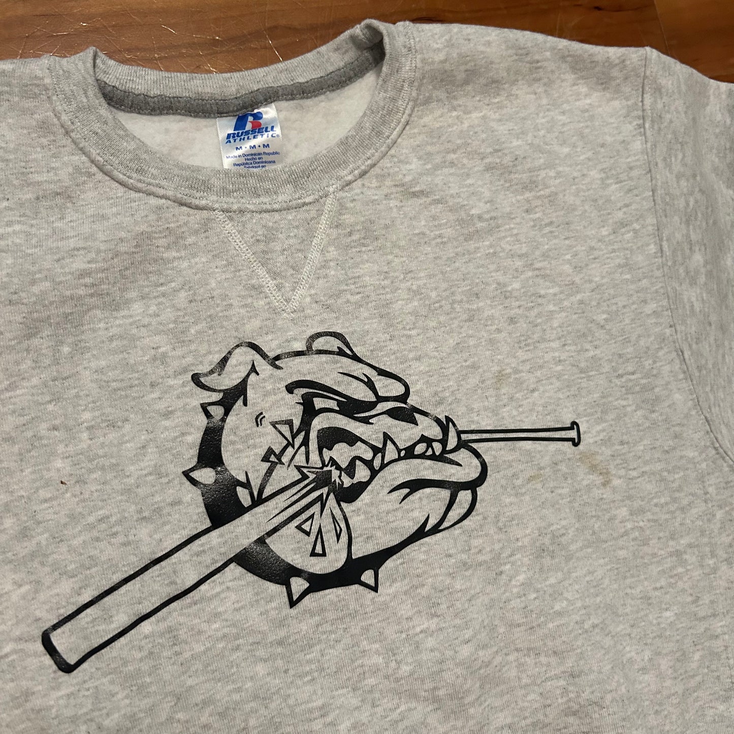 Russell Athletic Bulldog Baseball Grey Crewneck Sweatshirt - Medium - 21" x 26.5"
