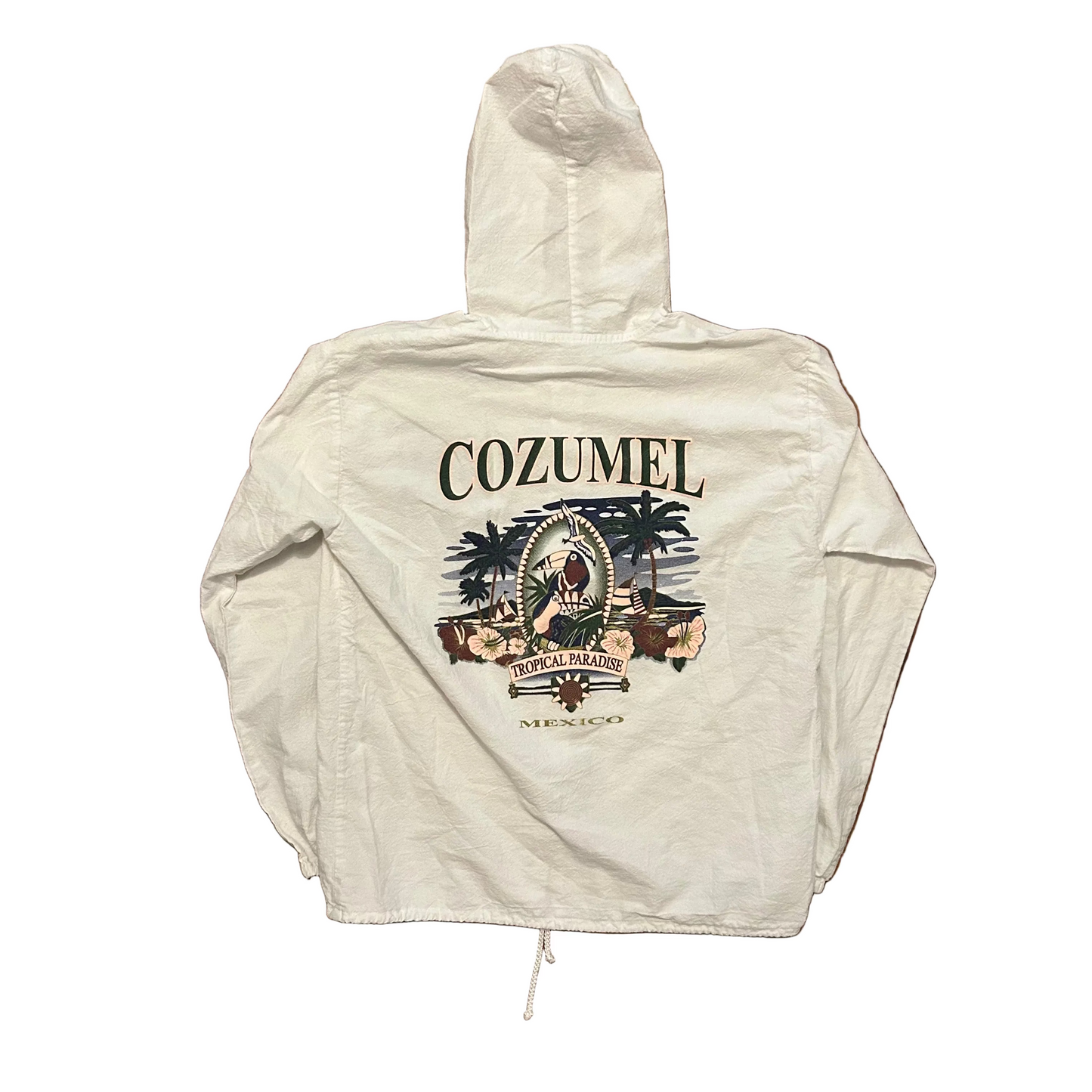 90’s Cozumel Mexico Cotton White Zip Up Hooded Sweatshirt - Medium - 21" x 24.5"