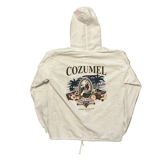 90’s Cozumel Mexico Cotton White Zip Up Hooded Sweatshirt - Medium - 21" x 24.5"