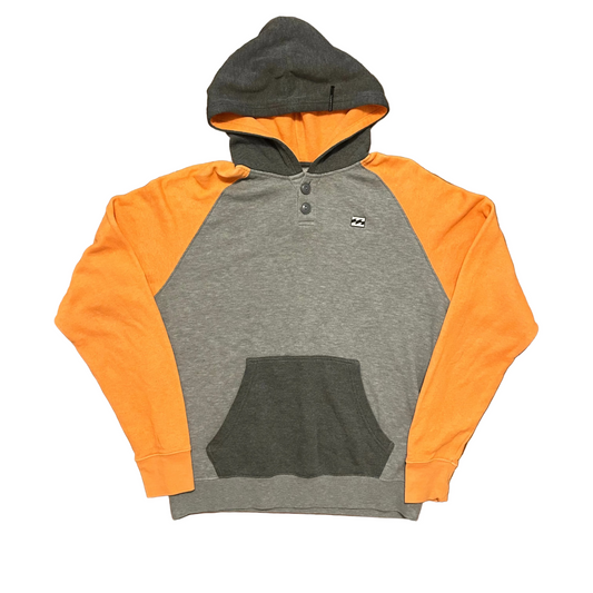 Billabong Orange Grey Raglan Cut Hoodie Sweatshirt - Large - 23" x 26.5"