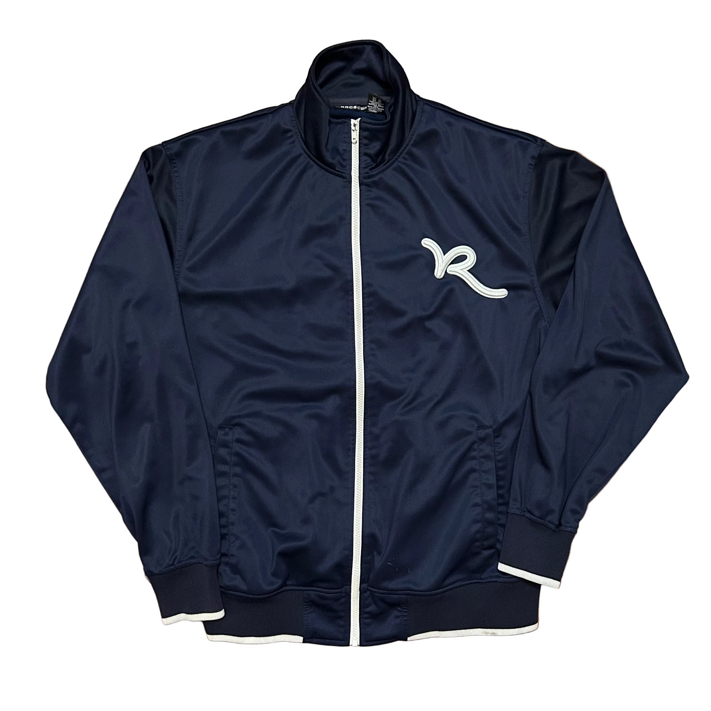 Rocawear Navy Blue White Zip Up Track Jacket Sweatshirt - XLarge - 24" x 28.5"