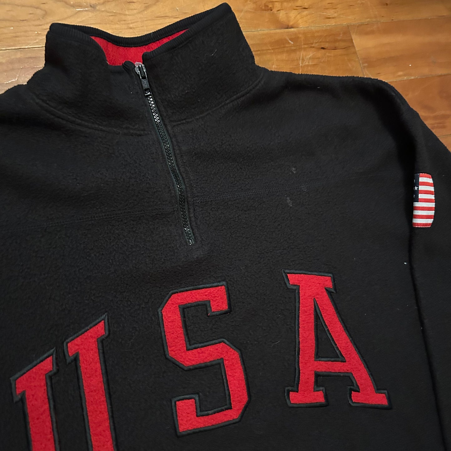 Sport Venezia Black/Dark Navy USA Quarter Zip Fleece Sweatshirt - XLarge - 27" x 33"