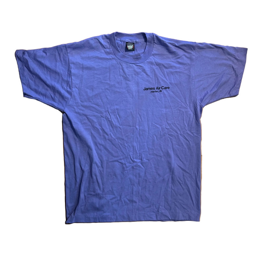 90's Screen Stars James Air Care Harlan IN Purple Tshirt - Large - 22" x 30"