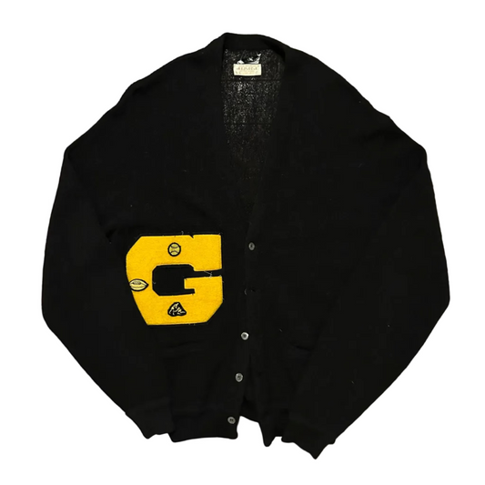 70’s Oxford Shop Alpaca Wool Lord Jeff Black Varsity G Knit Cardigan Sweater - Large - 22" x 28.5"