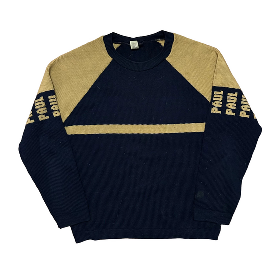 70/80’s Knitwits Navy Yellow Paul Acrylic Sweater - Large - 23" x 27"