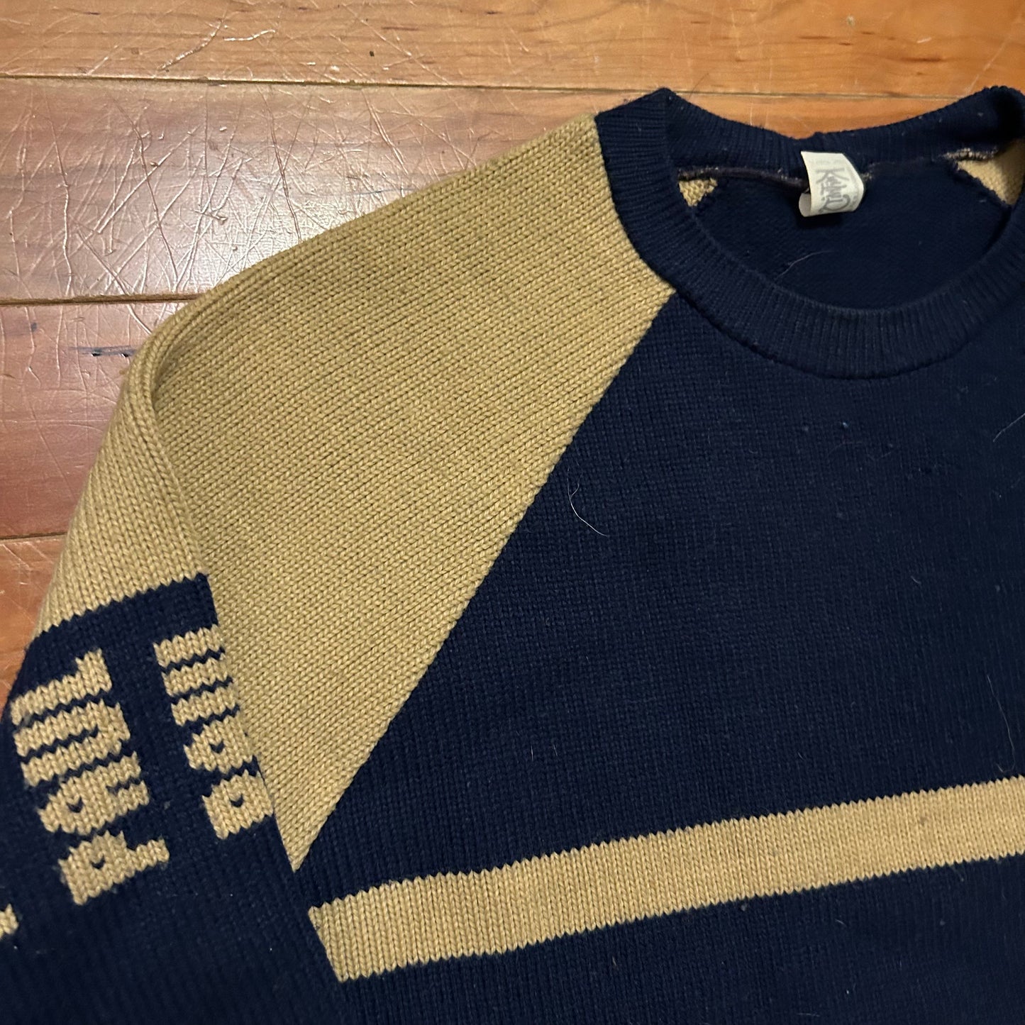70/80’s Knitwits Navy Yellow Paul Acrylic Sweater - Large - 23" x 27"