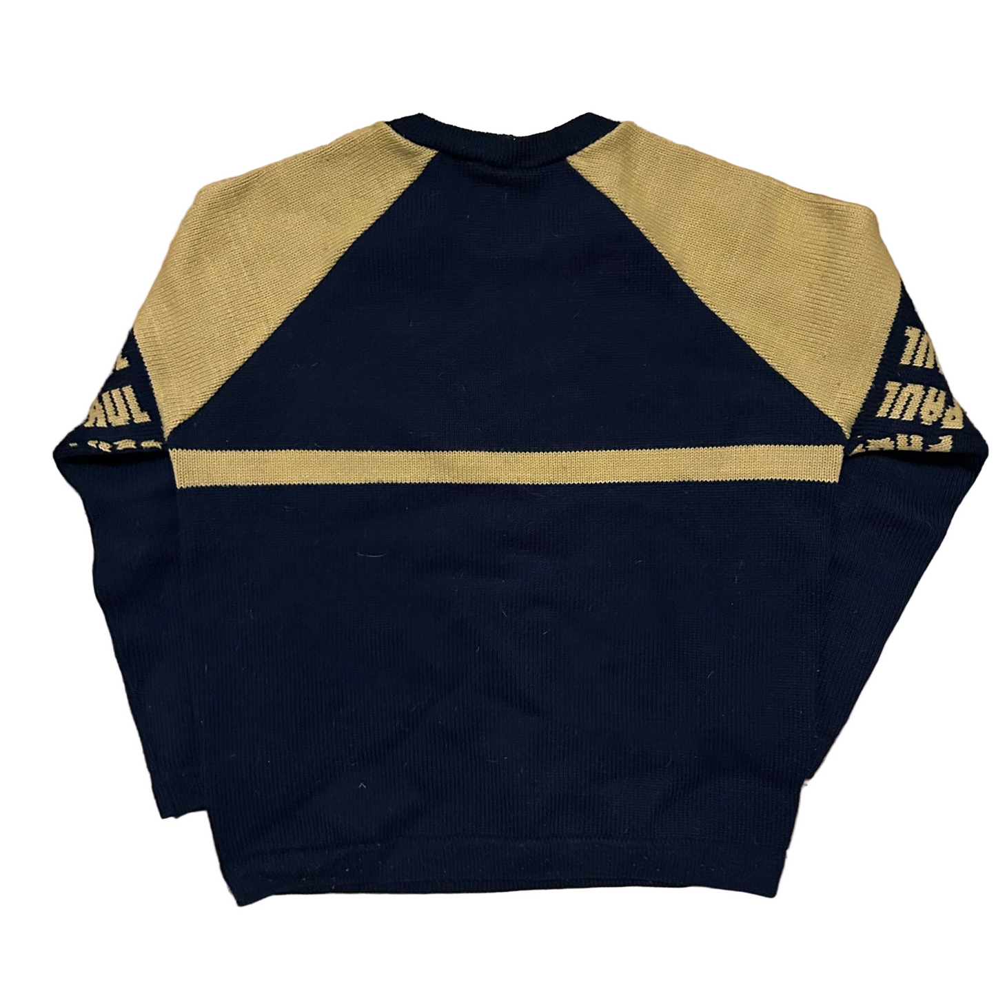 70/80’s Knitwits Navy Yellow Paul Acrylic Sweater - Large - 23" x 27"