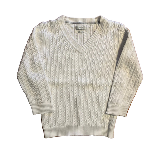 Van Heusen White Cotton VNeck Sweater - XSmall - 16" x 21"