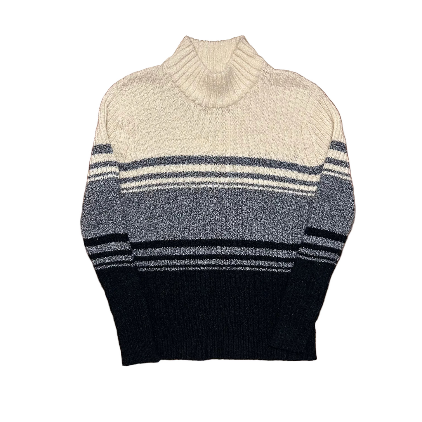 Carolyn Taylor Essentials Acrylic Poly Navy Blue Cream White Sweater - Small - 19" x 25"