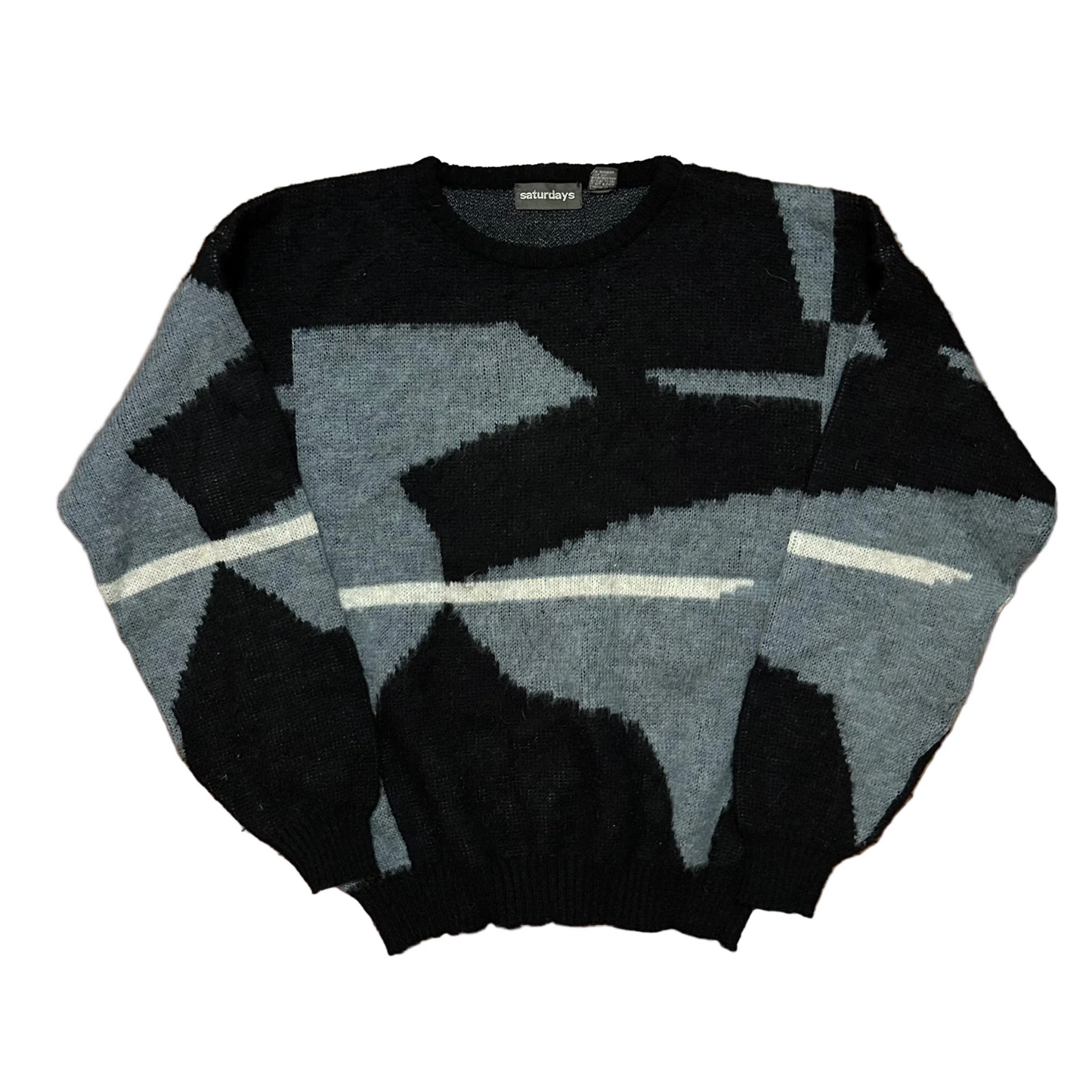 90’s Saturdays Acrylic Wool Nylon Black Grey Knit Sweater - XLarge - 24" x 26"