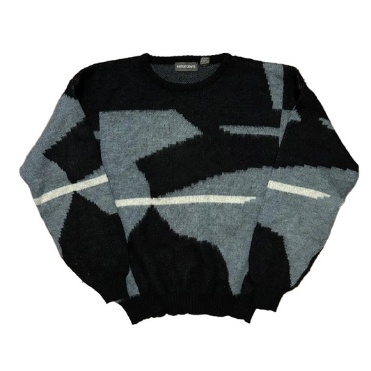 90’s Saturdays Acrylic Wool Nylon Black Grey Knit Sweater - XLarge - 24" x 26"