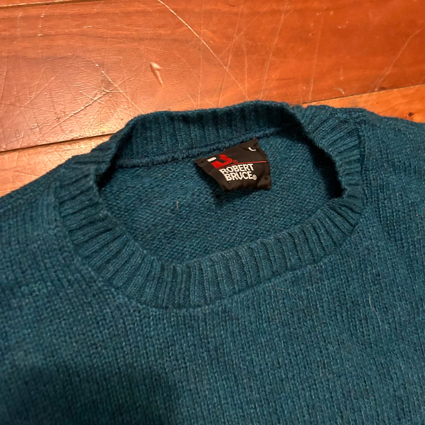 80/90’s Robert Bruce Teal Turquoise Knit Sweater - Large - 22" x 27"