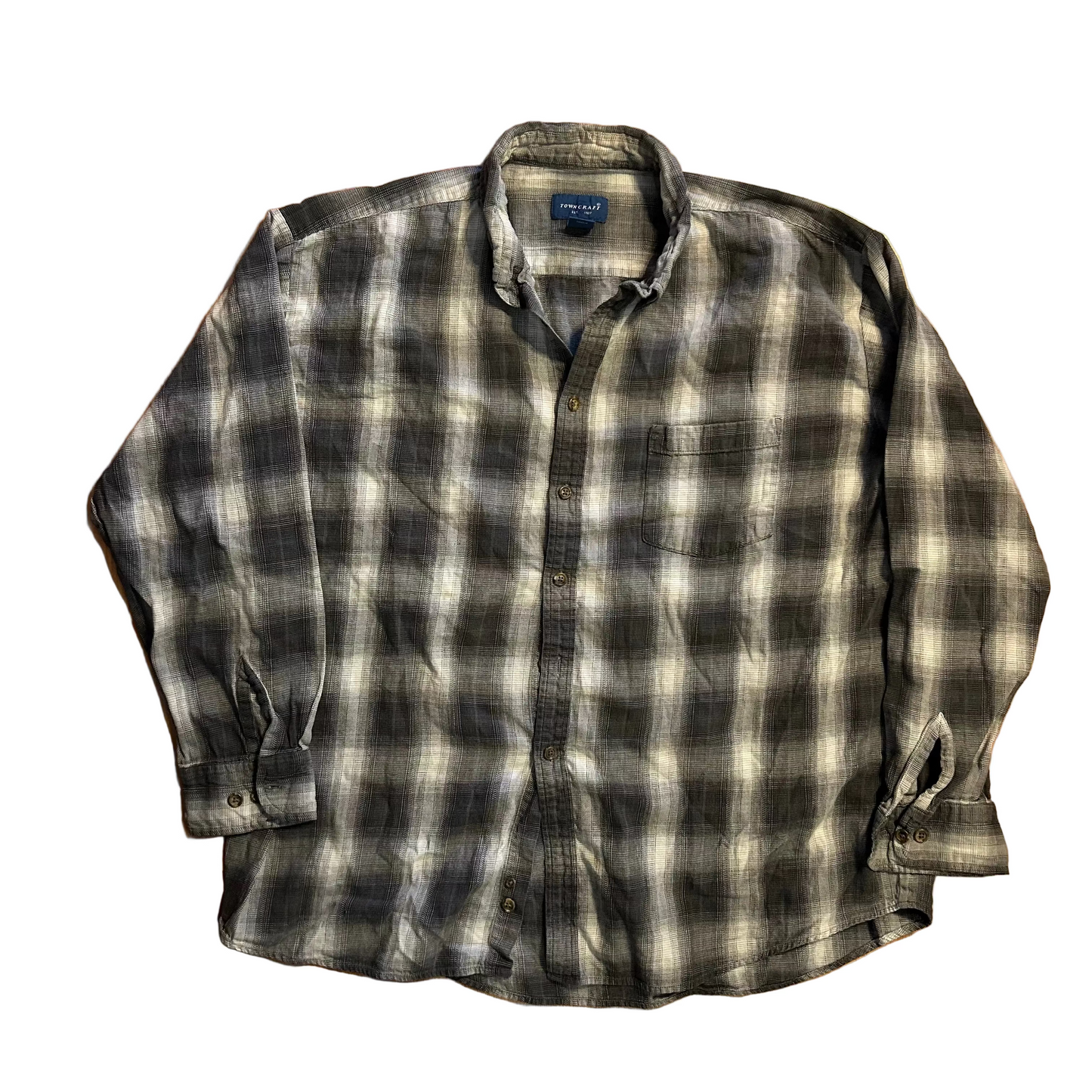 Towncraft Cotton Plaid Grey Shirt - XLarge - 25.5" x 29"