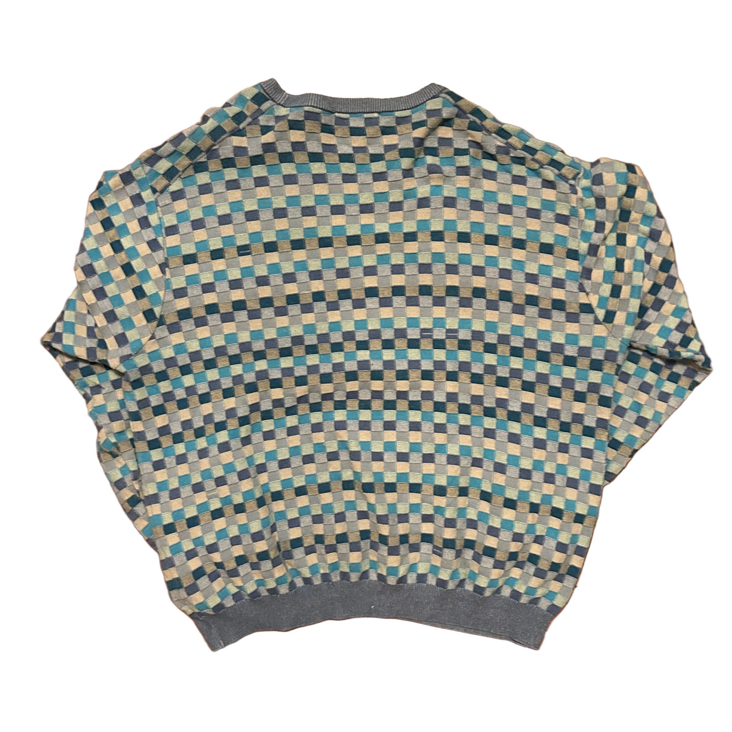 Tricots St Raphael Blue Checkered Knit Sweater - XLarge - 26" x 27"
