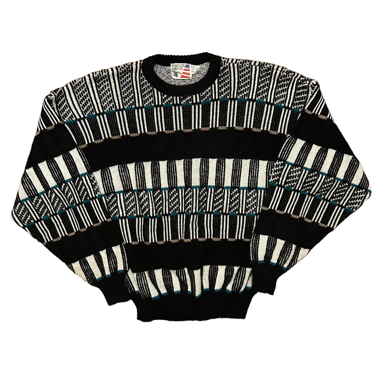 90’s Eagles Pride Black Green White Acrylic Knit Sweater - Large - 22" x 27"