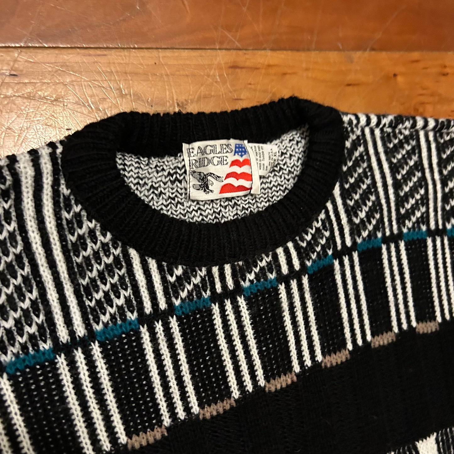 90’s Eagles Pride Black Green White Acrylic Knit Sweater - Large - 22" x 27"