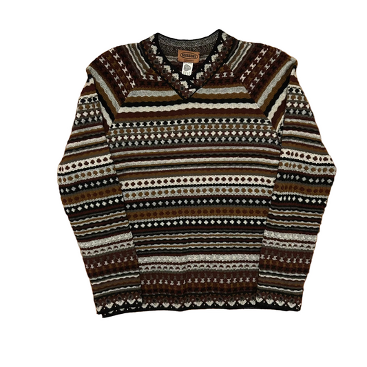 Missoni Italian Wool Brown V Neck Sweater - Small - 19" x 25"