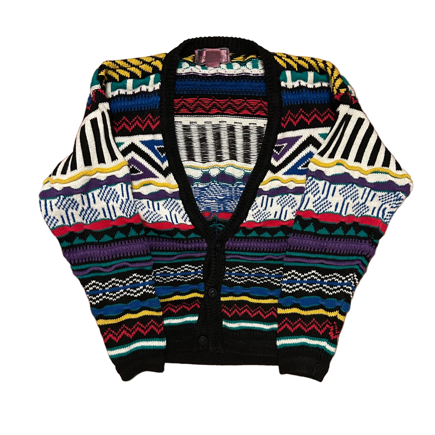 Concrete Ramie Cotton Multicolor Knit Cardigan Sweater - Small - 19" x 23"