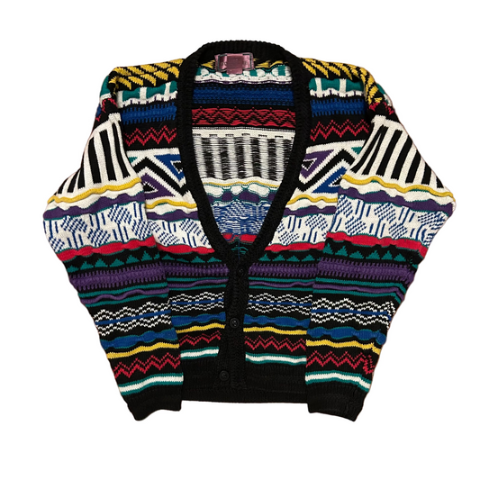 Concrete Ramie Cotton Multicolor Knit Cardigan Sweater - Small - 19" x 23"
