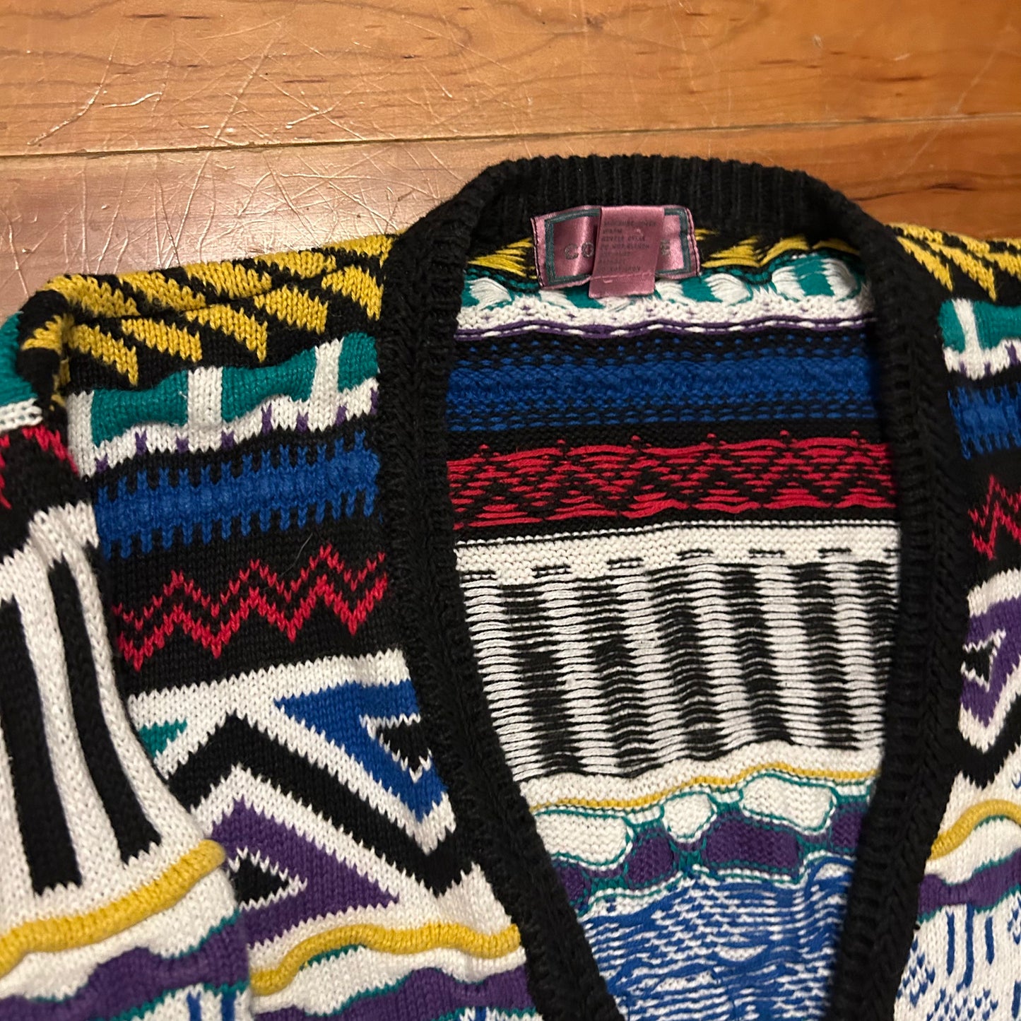 Concrete Ramie Cotton Multicolor Knit Cardigan Sweater - Small - 19" x 23"